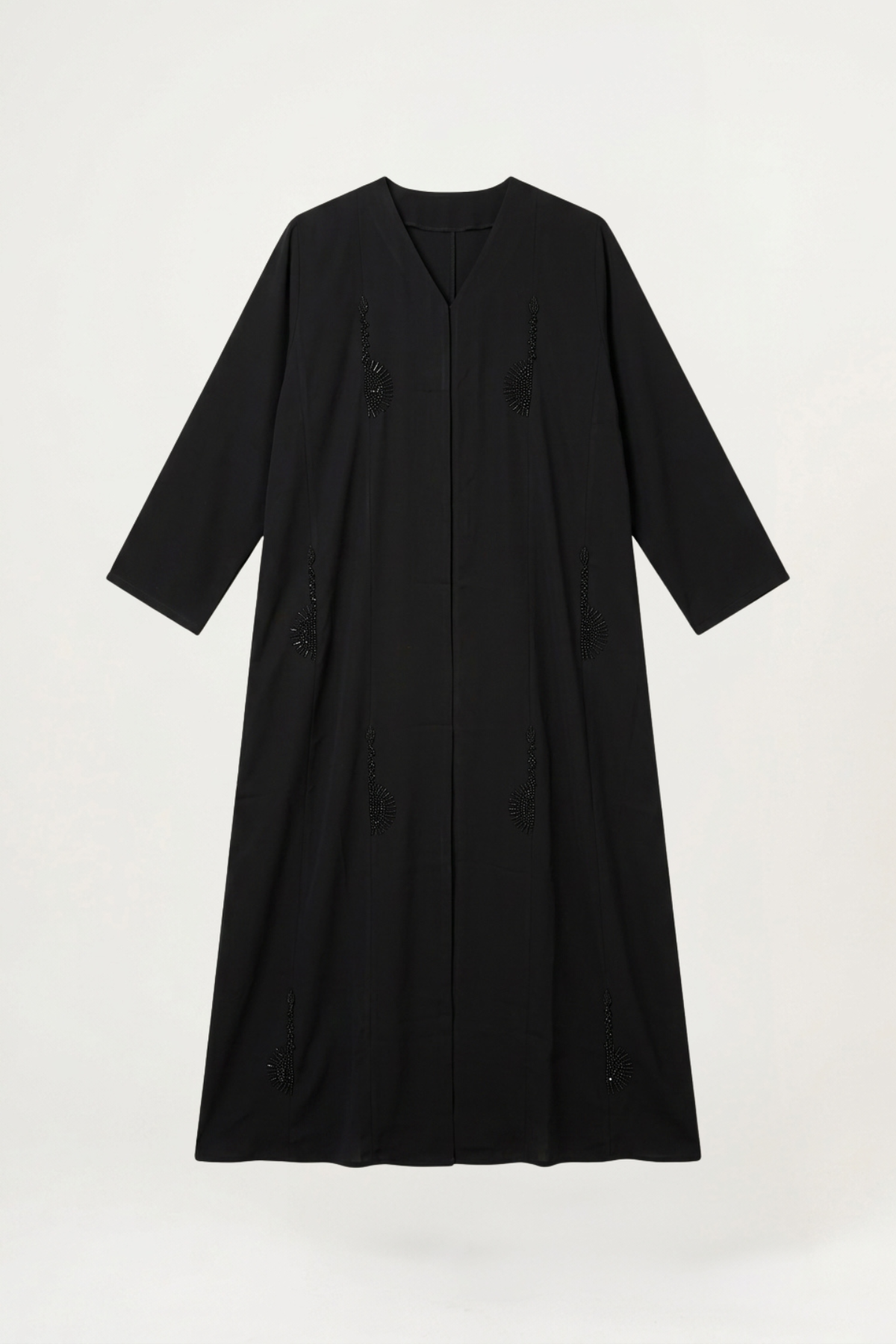 Abaya Hessa noire perlée, pièce de cérémonie discrète
