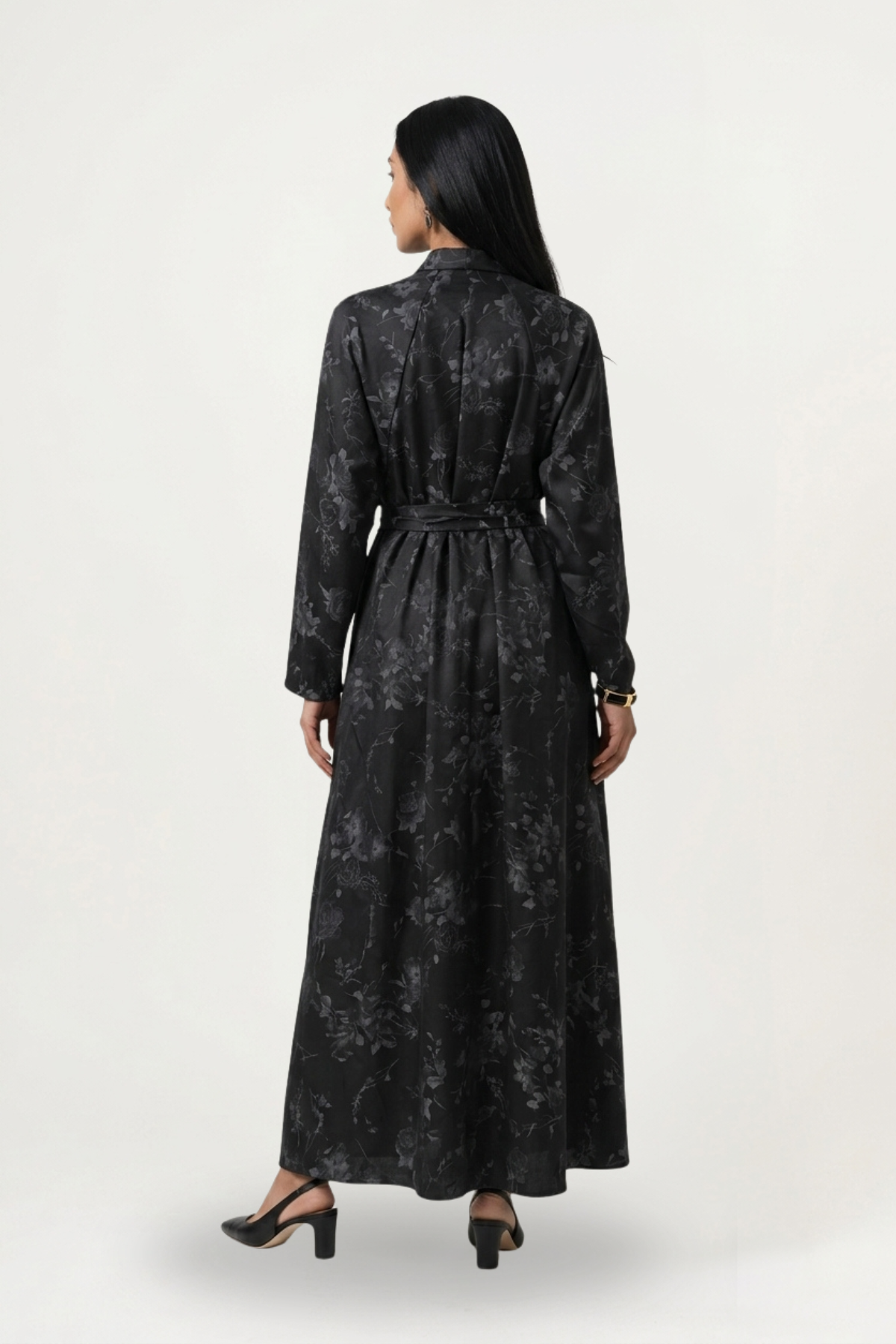 Abaya noire Safa, coupe ample à manches longues